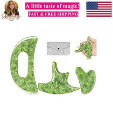 3 PCS Jade Stone Gua Sha Massage Tool Large Guasha Board with Handle Muscle S...
