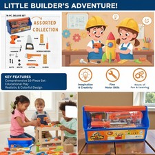 Deluxe 16-Piece Construction Tool Assorted Set Complete Workshop for Kids