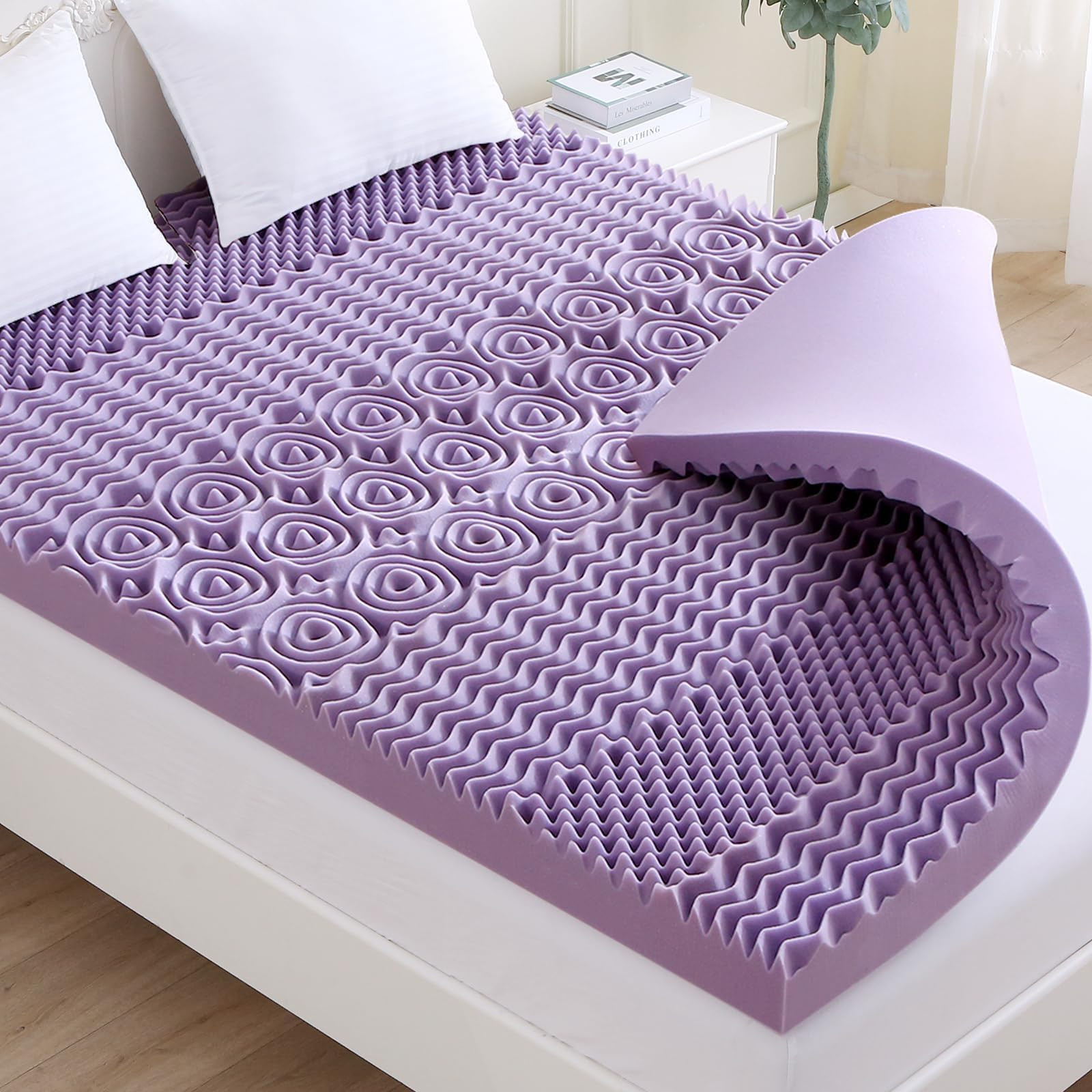 3 Inch 7-Zone Queen Mattress Topper, Egg Crate Foam Mattress Topper Queen Siz...