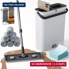 Compact Floor Mop and Bucket - Flat Mop and Bucket with Wringer Set Hands Free 