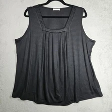 Ekouaer Black Pleated Ribbed Slvless Square Neck Blouse Soft Stretch Sz XXL NWOT