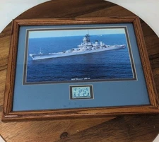 Framed 13x10" Photo USS Wisconsin BB-64 With 3¢ US Navy Stamp