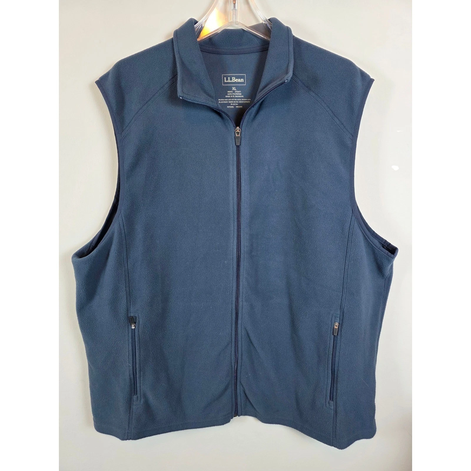 LLBean Mens Fleece Vest Full Zip Blue Gray XL Warm Outside