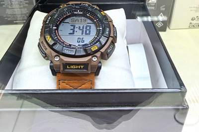 Casio Pro Trek Digital ABC Sensor Backlight Brown Leather Strap 100m w/ Box
