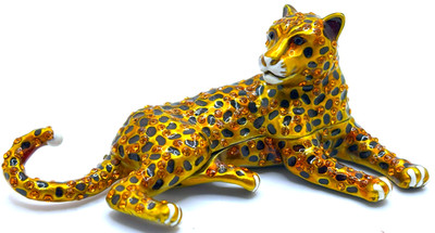 RUCINNI SPOTTED LEOPARD Enameled SWAROVSKI CRYSTAL Studded Hinged TRINKET BOX 4''
