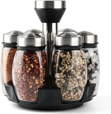 Mlici 6PC Spinning Glass Spice Jars - 360° Rotating Spice Rack Organizer with J