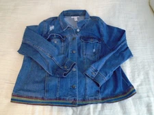 Lane Bryant Rainbow Embroidered LOVE Distressed Denim Jacket Size 26