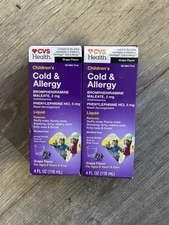 2 Pack! CVS Children’s Cold And Allergy Grape Flavored Liquid. Ages 6+. Exp 3/26