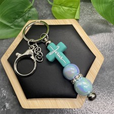 4.5 Stainless Steel Bubblegum Bead Keychain Purse Backpack Jesus Cross New B965