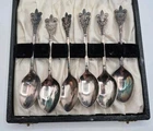 ANTIQUE BOY SCOUTS CHESTER SET OF 6 COLLECTOR SILVER SPOONS IN CASE BX9G
