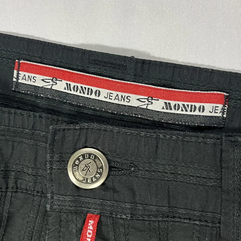 MONDO JEANS Mens 36x34 Black Textured Ribbed Straight Leg Stretch Designer Pants - Image 4 of 4