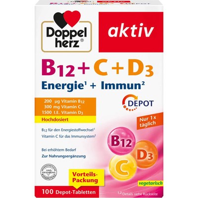 DOPPELHERZ B12+C+D3 Depot aktiv Tabletten 100 St PZN 16926521