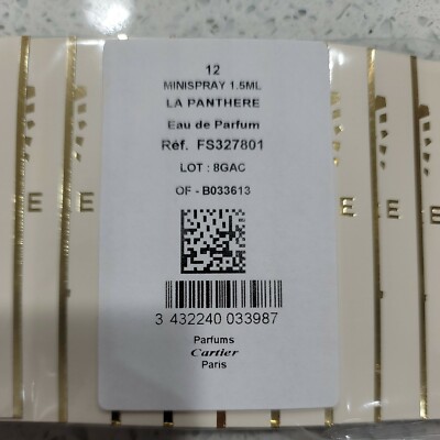 12 Cartier LA PANTHERE mini 1,5ml /0.05oz.Eau De Parfum spray sample.