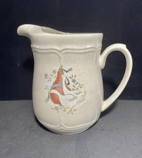 Vintage Pitcher With Ice Lip International Marmalade Goose Ribbon Pear Stoneware