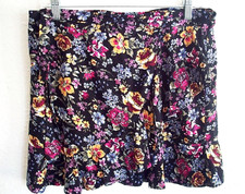 Wild Fable Floral Wrap-Look Ruffle Skirt Black Multi-Colored Flowers