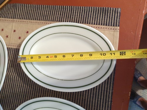 Lot Of 7 Pyrex Dinner Salad OVAL SERVING Plate Green Pattern White Milk Glass - Picture 5 of 6