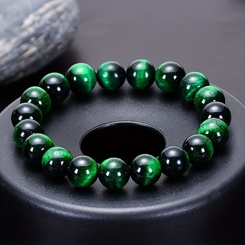 Handmade Green TIGERS EYE Gemstone Bracelet Natural Healing Stretch Beads - Bild 3 von 12