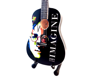 Miniature Guitar JOHN LENNON.  The Beatles with free stand. IMAGINE