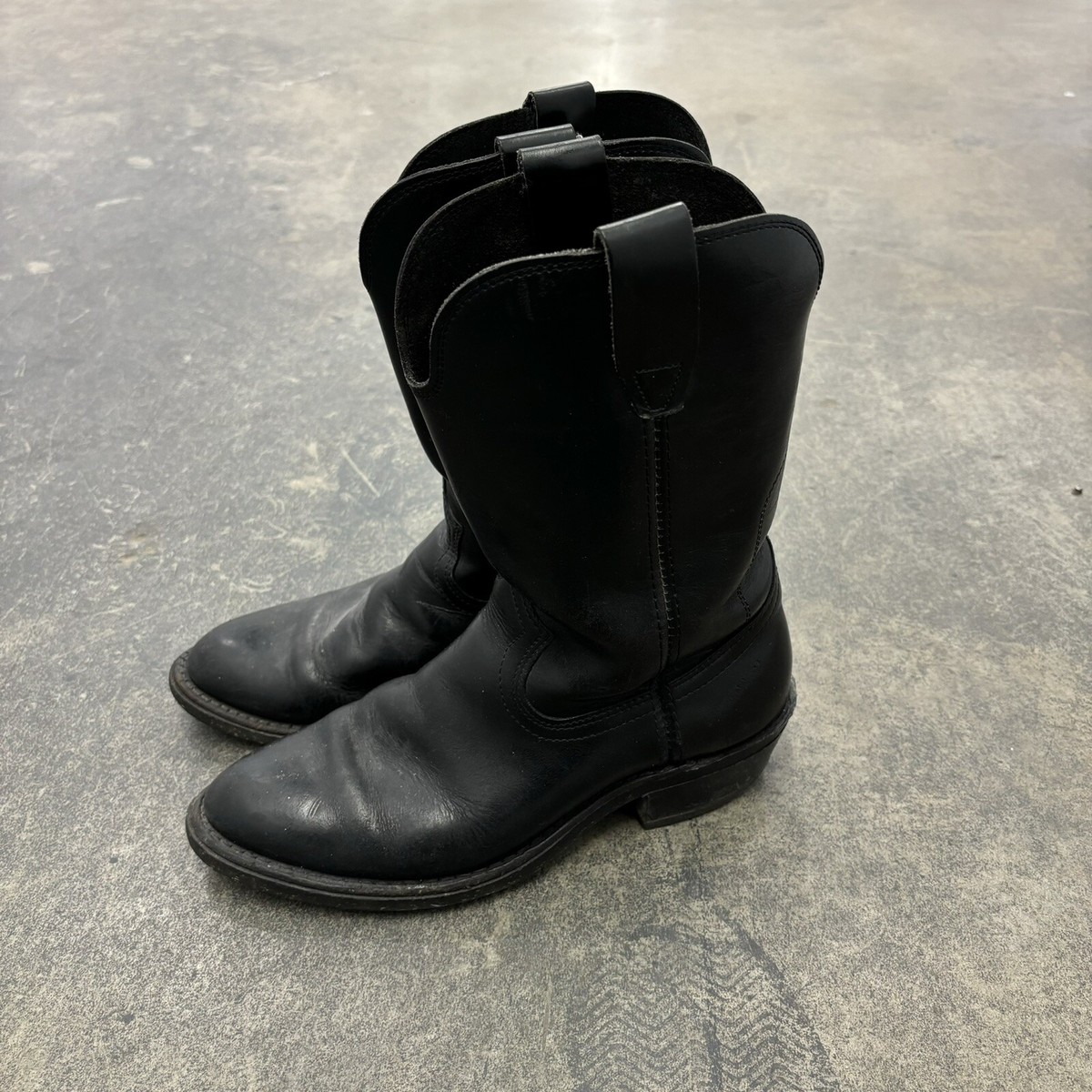 Vintage Unbranded Pecos Style Black Leather Western Boots Made USA 
