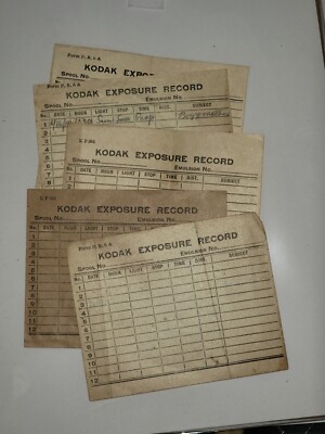 Group of 5 Kodak Exposure Record sheets Form P. R. 6 A circa 1907 3 unused