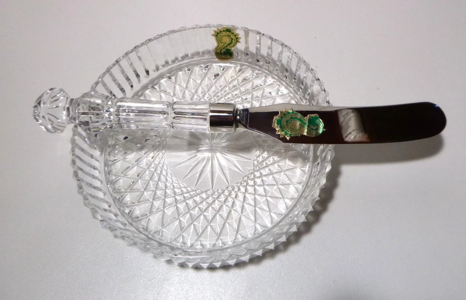 *VINTAGE* Waterford Crystal WAT 01 Butter Knife & Dish Set Made IRELAND in Box Foto 3 de 4