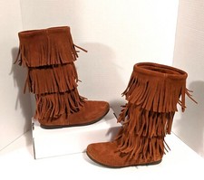Minnetonka Moccasin 1632 Brown 3 Layer Fringe Boots Women Size 6