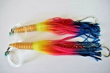 2 Pieces 12" RIGGED GREEN MACHINE SALTWATER TROLLING FISHING LURES -Rainbow