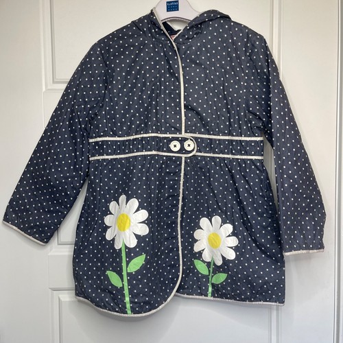 Gymboree Polka Dot Hooded Raincoat Girls Size 7 Hook and Loop Cotton Floral Blue - Picture 2 of 12