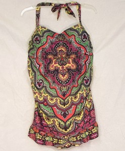 Becca By Rebecca Virtue Plus One Piece Swimsuit Dress Halter Ruffled Hem Xl 2 Ebay