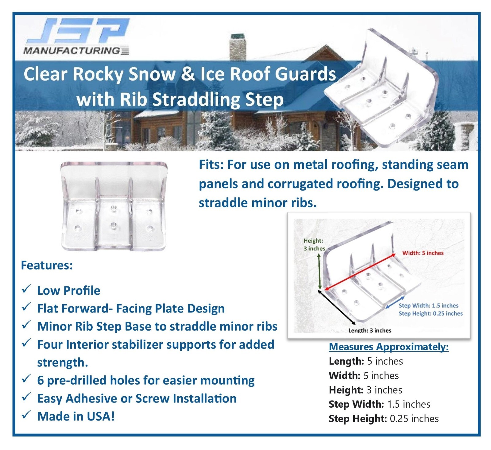 Rib Step Clear Jumbo Plastic Minor Rib Step Rocky Snow & Ice Roof Guards sliding ...