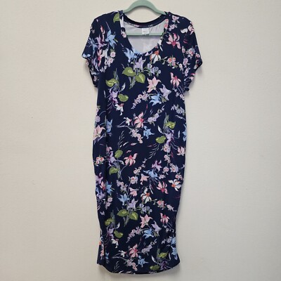 Time Tru Maternity Dress XL Bodycon Midi Dark Floral Navy Boho Stretch  Babymoon | eBay
