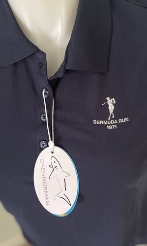 Greg Norman Polo Shirt Womens L Navy Blue Short Sleeve Logo Golf TENNIS NEW - Picture 3 of 9
