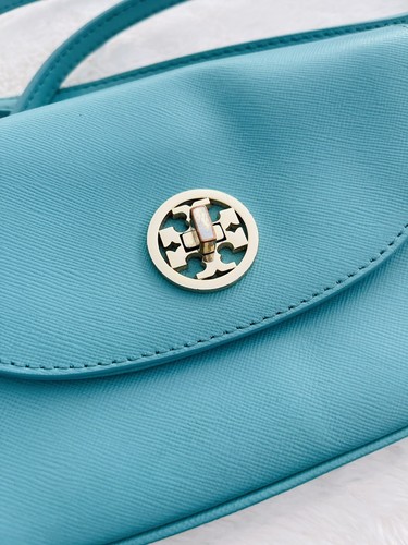 Petit sac à bandoulière Robinson en cuir bleu sarcelle turquoise Tory Burch - Photo 4/11
