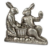 Formano Hasenpaar 14 Cm Antik Silber Kunststein Strukturierte OberfläChe 735294