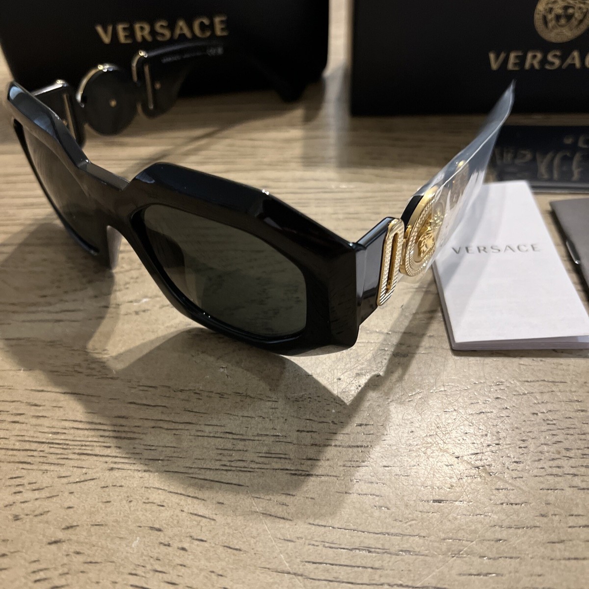 Versace Women Sunglasses Black Grey Irregular Oversized VE4424U GB1/87 NEW VERSACE VE4424U GB1 87 Black Dark Grey 56 mm Women main image 3