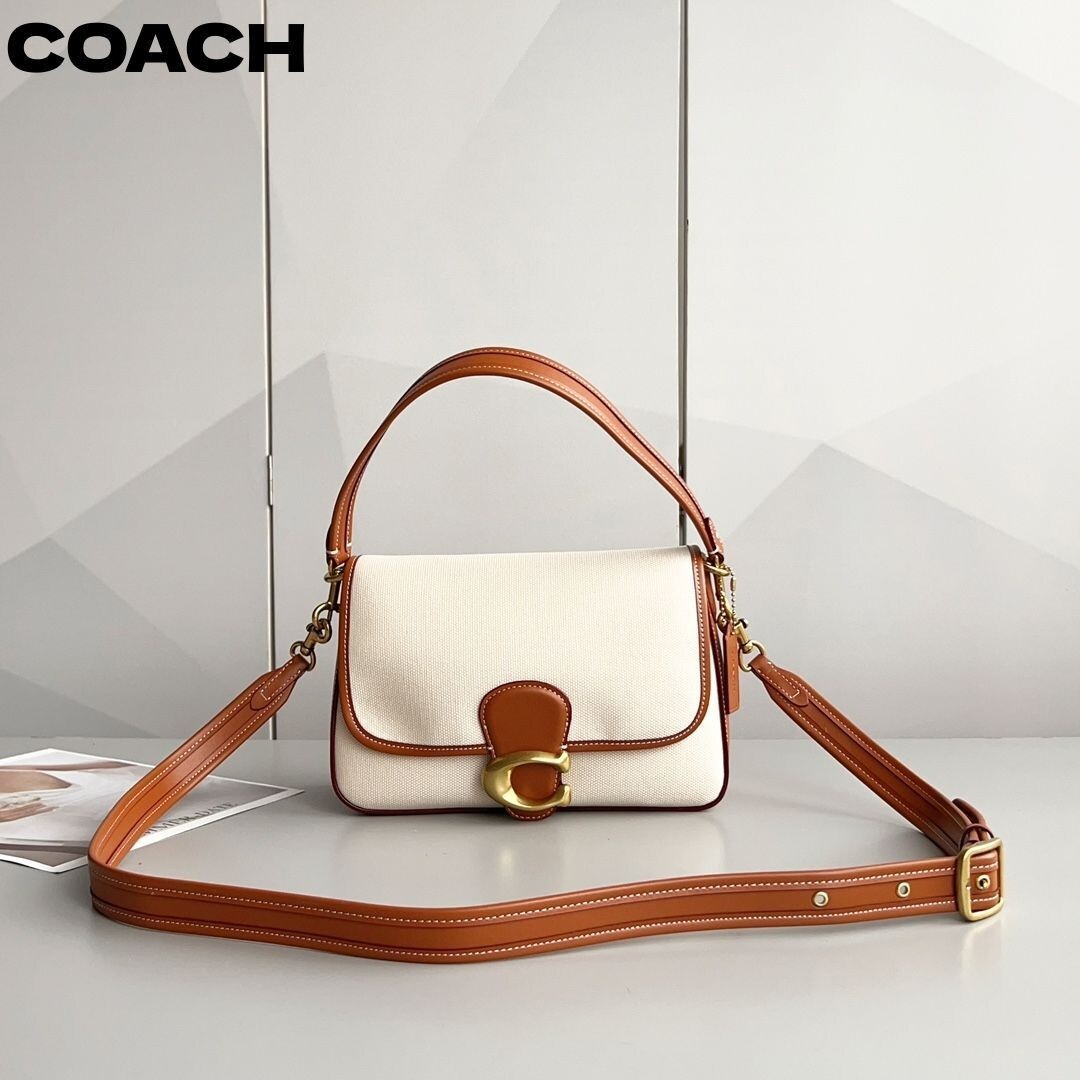 COACH Soft Tabby Shoulder Bag White x Camel CS717 Outlet NEW