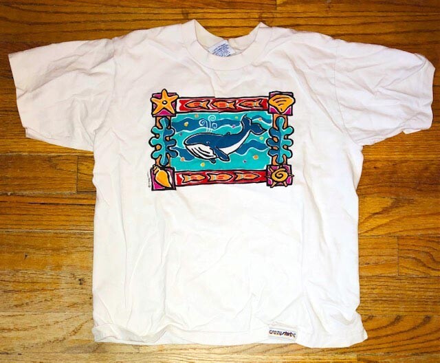 Vintage 90s Crazy Shirts Hawaii Youth Kids Whale White T-Shirt