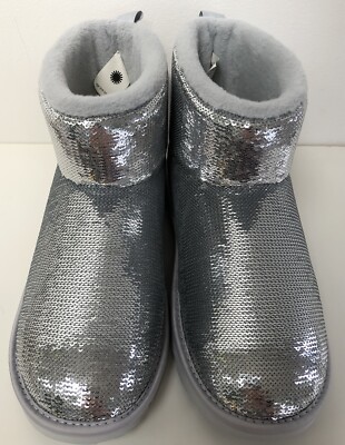 New UGG Youth US 6 Classic Mini Silver Sequin Mirror Ball Ankle