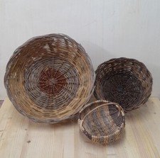 3 Antichi Cesti Cestini In Vimini Vintage Legno Intrecciato. Legno Canna E Ulivo