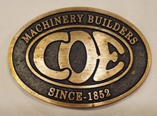 COE Machinery Builders Since 1852 Dyna Buckle Provo Utah Solid Brass 3.5 x 2.5