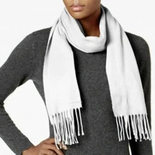 (NWT) Cejon Women's Solid Ivory Fringe Italian Muffler Scarf One Size