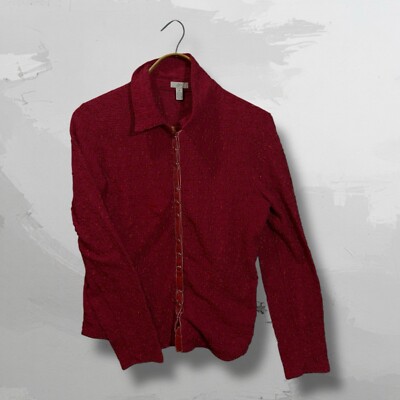 J Jill Medium Stretch Burgundy/Red Top Collared Button  Down Floral