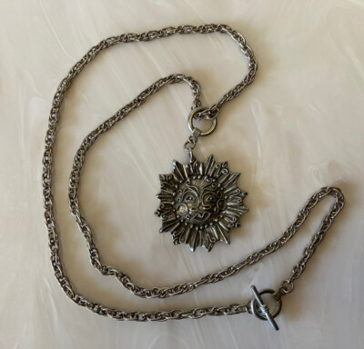Marcie Preissler USA handcrafted pewter 30'' NECKLACE w/SUN summer charm VINTAGE!
