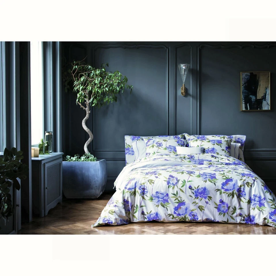 ANNE DE SOLENE FRAGRANCE QUEEN DUVET COVER 2 SHAMS PURPLE BLUE POPPY ROSE FLOWER - Image 2 of 3