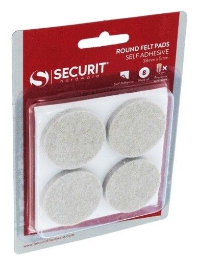 8x Securit Round Felt Pads Furniture Self-Adhesive Wood Laminate Protect - 38mm