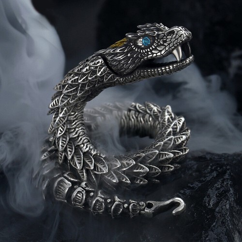 China Dynasty Miao Silver Gilt Carved Dragon Beast Animal Lucky Bracelets - Picture 10 of 21