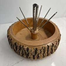 Vintage Nut Cracker Set Oval Wooden Bowl with 5 Picks and 2 Crackers