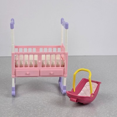 Barbie Happy Family 3-in-1 Baby Crib Bed & Baby Carrier 2002 Mattress Rocking