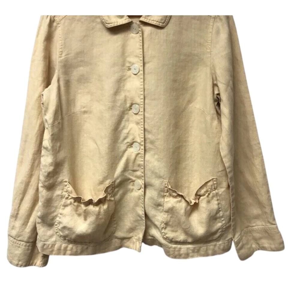 J Jill Jacket Womens Small Linen Light Weight Blazer Yellow Pockets - Image 4 of 4