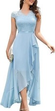 Womens Summer Dress Party PROM Lace Chiffon Ruffles V-Neck Bridesmaids Gown 6-20